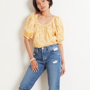 SUNDRY 100% Cotton Scoop Neck Puff Sleeve Blouse MEDIUM